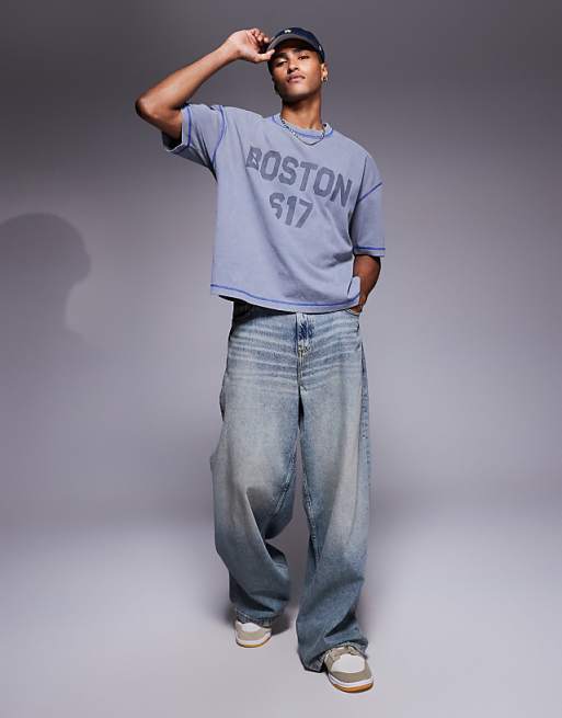 DESIGN Heavyweight Boxy Oversized T-shirt With City Graphic In Washed Grey