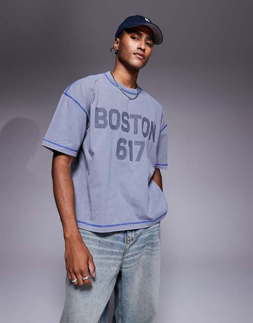 DESIGN heavyweight boxy oversized t-shirt with city graphic in washed grey