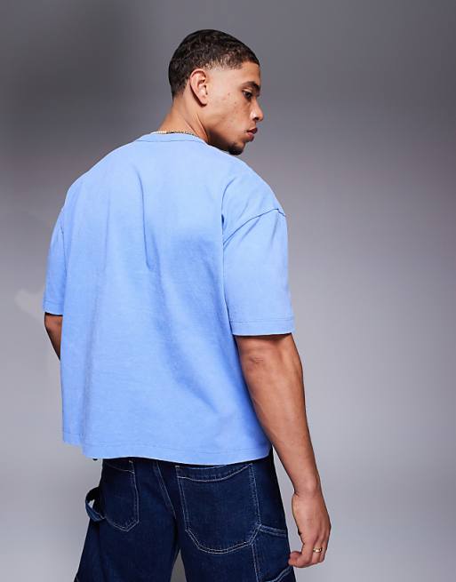 DESIGN Heavyweight Boxy Oversized T-shirt With Text Embroidery In Washed Blue