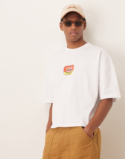 DESIGN heavyweight boxy oversized t-shirt with print in white