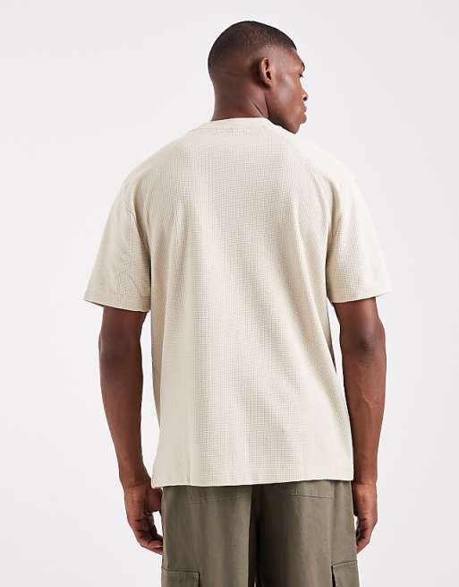 DESIGN Heavyweight Boxy Raglan T-shirt With Sports Graphic In Beige Waffle Texture