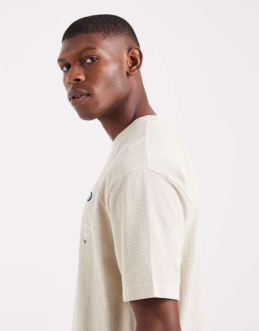 DESIGN Heavyweight Boxy Raglan T-shirt With Sports Graphic In Beige Waffle Texture