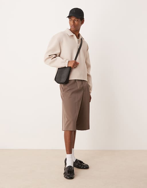 DESIGN Heavyweight Boxy Relaxed Quarter Zip Sweatshirt In Scuba-style Fabric In Beige