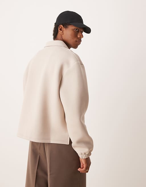 DESIGN Heavyweight Boxy Relaxed Quarter Zip Sweatshirt In Scuba-style Fabric In Beige