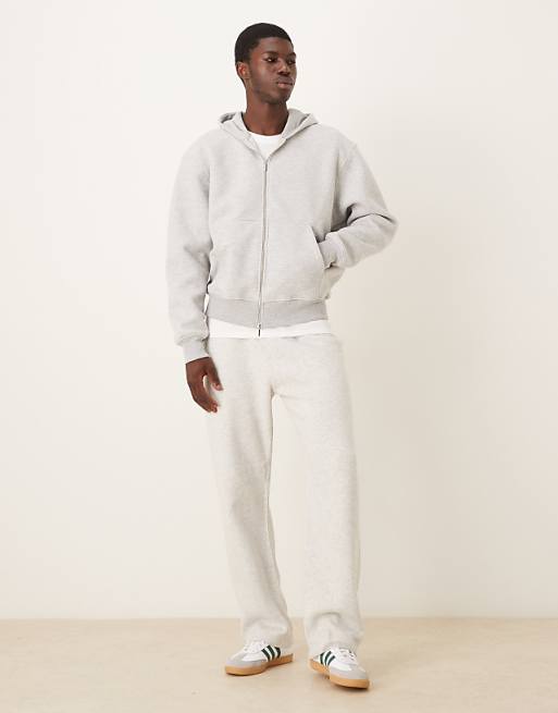 DESIGN Heavyweight Boxy Relaxed Zip Through Hoodie In Scuba-style Fabric In Grey Marl