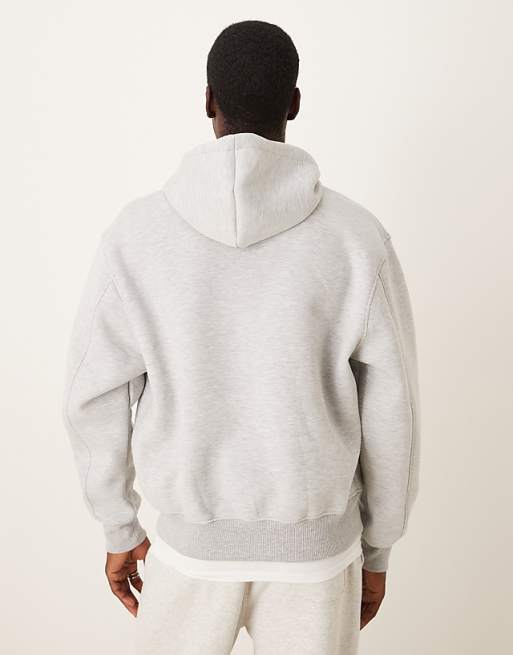 DESIGN Heavyweight Boxy Relaxed Zip Through Hoodie In Scuba-style Fabric In Grey Marl