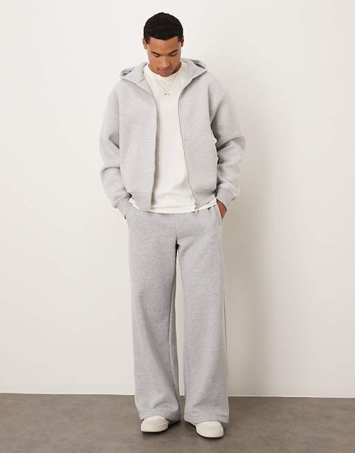 DESIGN Heavyweight Boxy Relaxed Zip Through Hoodie In Scuba-style Fabric In Ice Marl