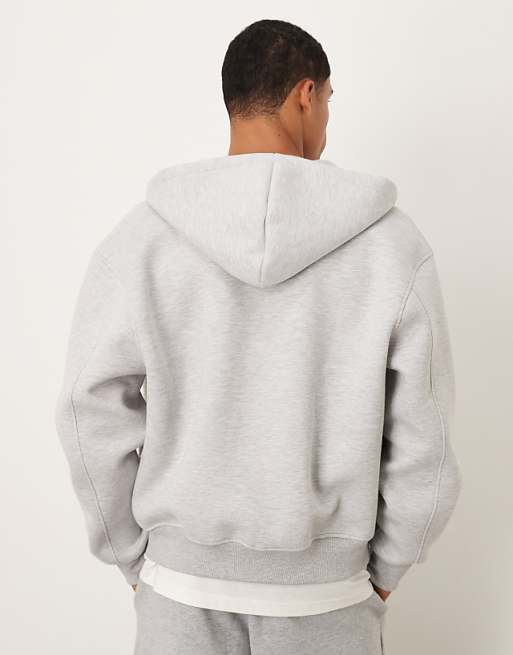 DESIGN Heavyweight Boxy Relaxed Zip Through Hoodie In Scuba-style Fabric In Ice Marl