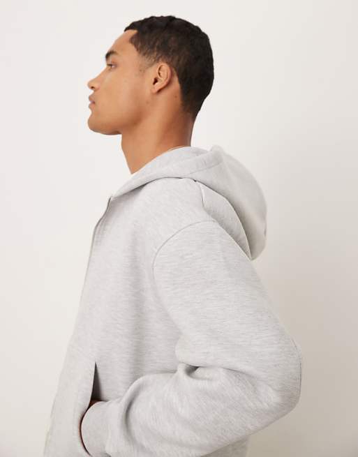 DESIGN Heavyweight Boxy Relaxed Zip Through Hoodie In Scuba-style Fabric In Ice Marl