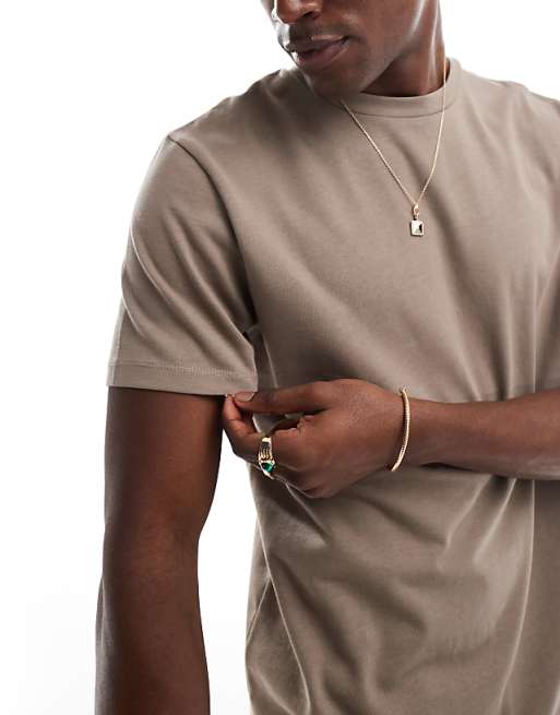 DESIGN Heavyweight Crew Neck T-shirt In Brown