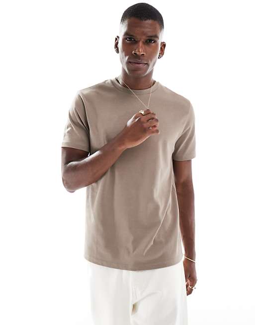 DESIGN heavyweight crew neck t-shirt in brown