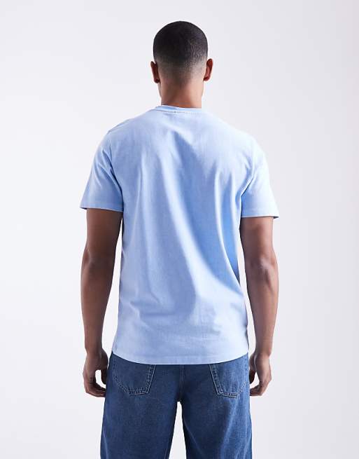 DESIGN Heavyweight Crew Neck T-shirt In Garment Dyed Blue