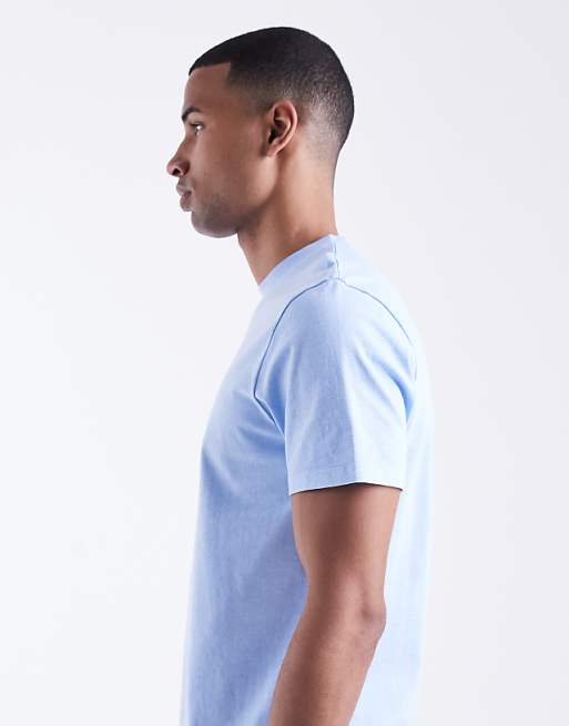 DESIGN Heavyweight Crew Neck T-shirt In Garment Dyed Blue