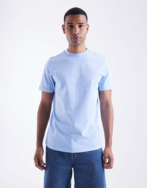 DESIGN heavyweight crew neck t-shirt in garment dyed blue