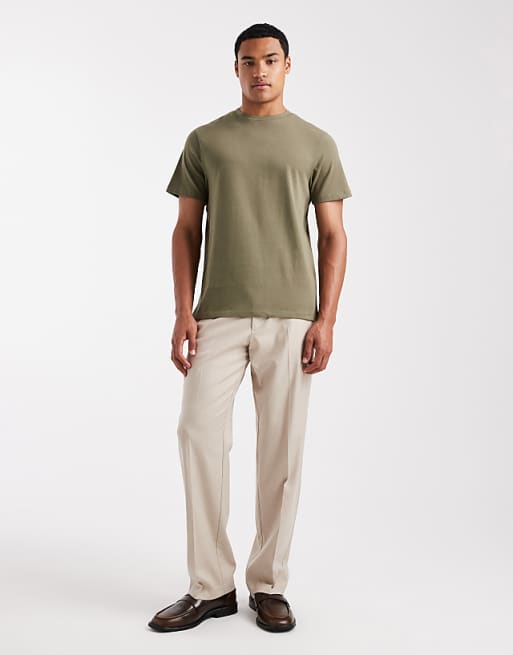 DESIGN Heavyweight Crew Neck T-shirt In Khaki