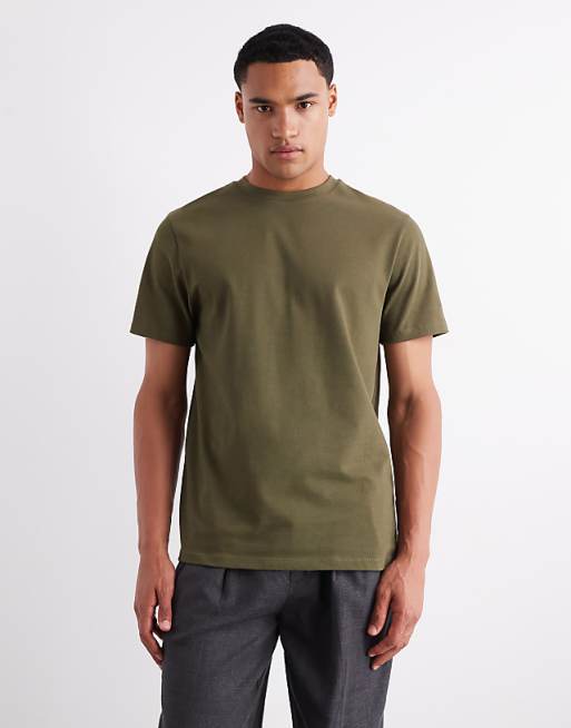 DESIGN heavyweight crew neck t-shirt in khaki