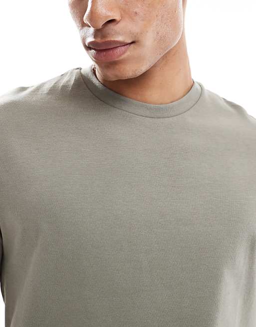 DESIGN Heavyweight Crew Neck T-shirt In Khaki