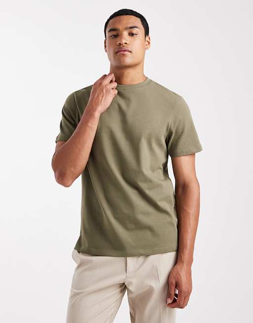 DESIGN heavyweight crew neck t-shirt in khaki