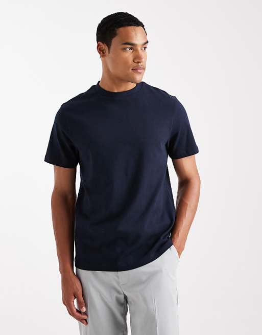 DESIGN heavyweight crew neck t-shirt in navy