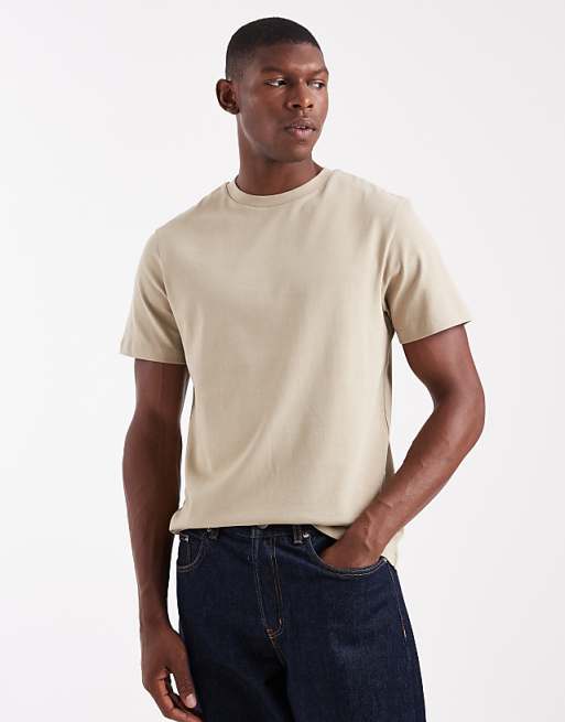 DESIGN heavyweight crew neck t-shirt in stone