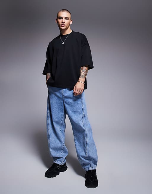 DESIGN Heavyweight Extreme Oversized Half Sleeve T-shirt In Black