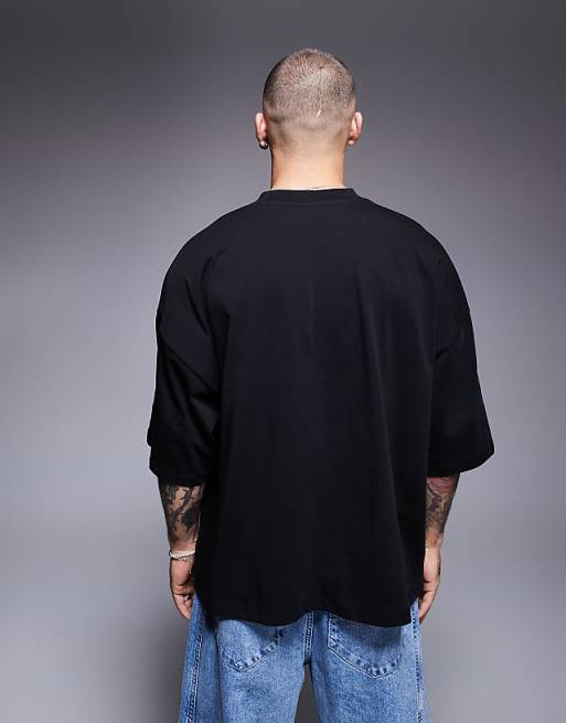 DESIGN Heavyweight Extreme Oversized Half Sleeve T-shirt In Black