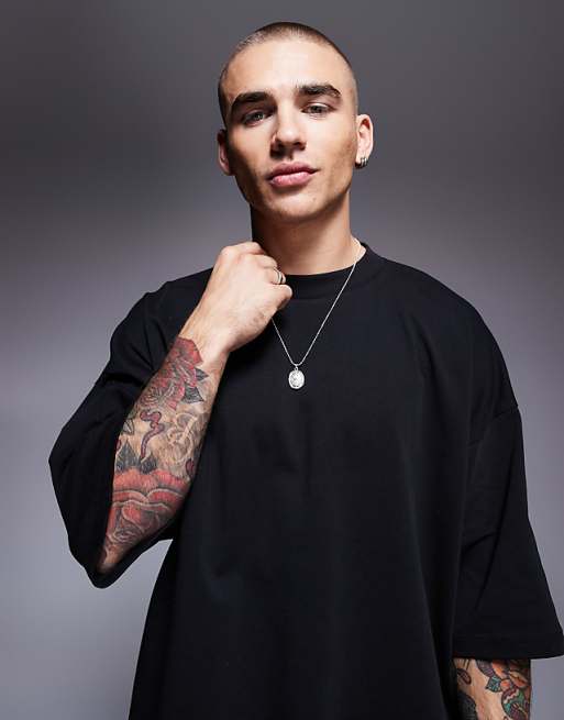 DESIGN Heavyweight Extreme Oversized Half Sleeve T-shirt In Black