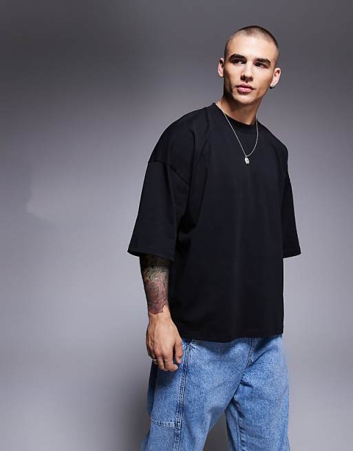 DESIGN heavyweight extreme oversized half sleeve t-shirt in black