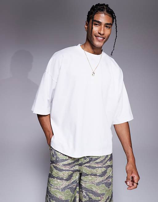 DESIGN heavyweight extreme oversized half sleeve t-shirt in white