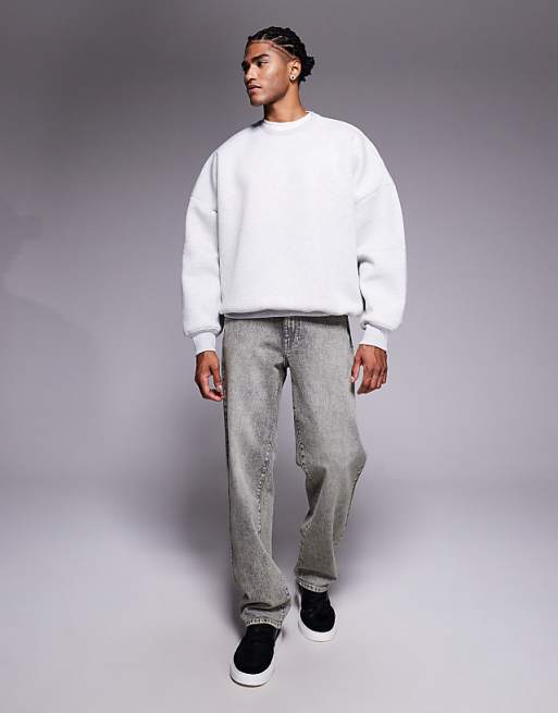 DESIGN Heavyweight Extreme Oversized Sweatshirt In Scuba-style Fabric In White Marl