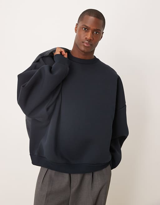 DESIGN heavyweight extreme oversized sweatshirt in scuba-style fabric in navy