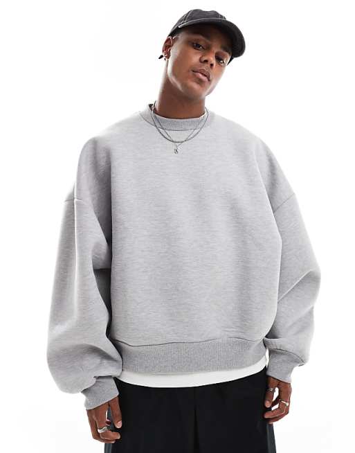 DESIGN heavyweight extreme oversized sweatshirt in scuba-style fabrici n grey marl