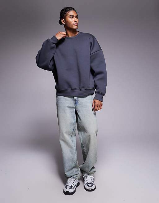 DESIGN Heavyweight Extreme Oversized Sweatshirt In Scuba-style Fabric In Charcoal