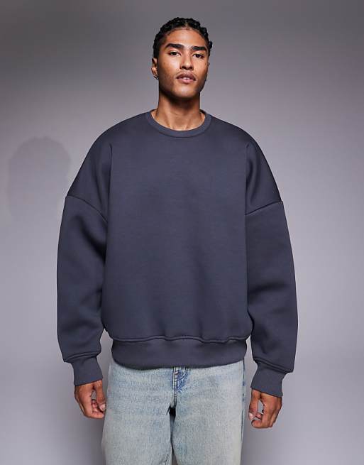 DESIGN heavyweight extreme oversized sweatshirt in scuba-style fabric in charcoal