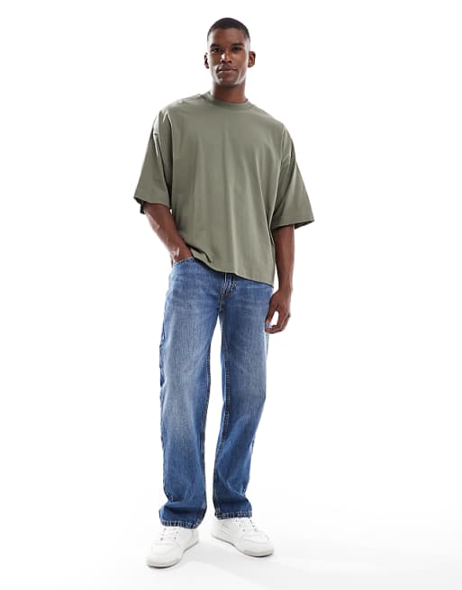 DESIGN Heavyweight Extreme Oversized T-shirt With Half Sleeve In Khaki