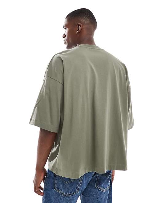 DESIGN Heavyweight Extreme Oversized T-shirt With Half Sleeve In Khaki