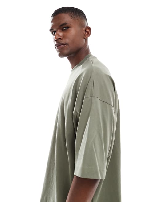 DESIGN Heavyweight Extreme Oversized T-shirt With Half Sleeve In Khaki
