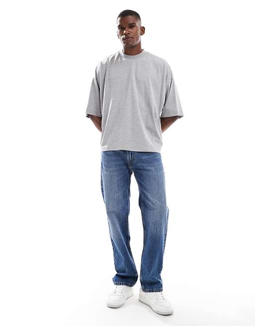 DESIGN Heavyweight Extreme Oversized T-shirt With Half Sleeve In Grey Marl