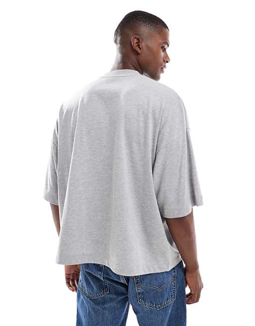 DESIGN Heavyweight Extreme Oversized T-shirt With Half Sleeve In Grey Marl