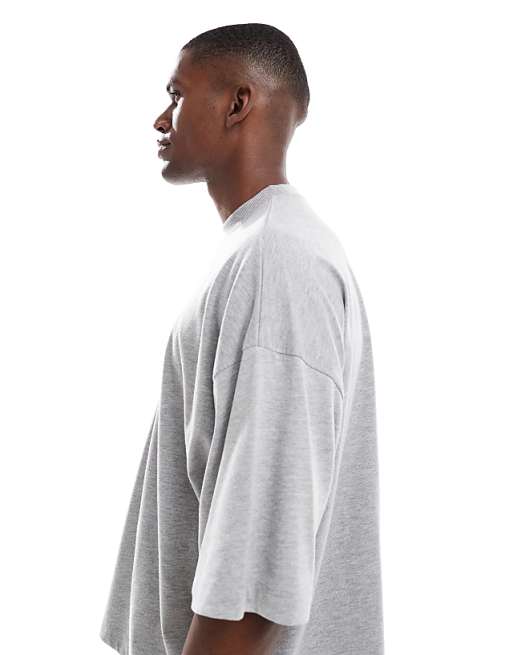 DESIGN Heavyweight Extreme Oversized T-shirt With Half Sleeve In Grey Marl