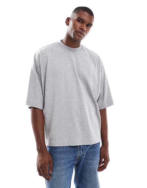 DESIGN heavyweight extreme oversized t-shirt with half sleeve in grey marl
