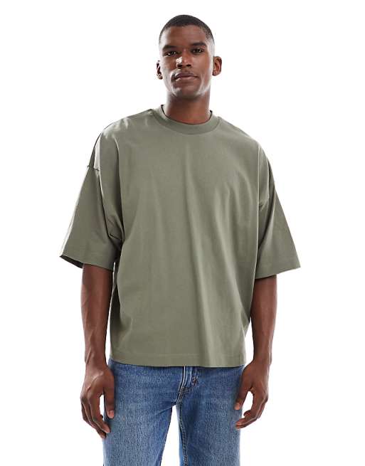 DESIGN heavyweight extreme oversized t-shirt with half sleeve in khaki