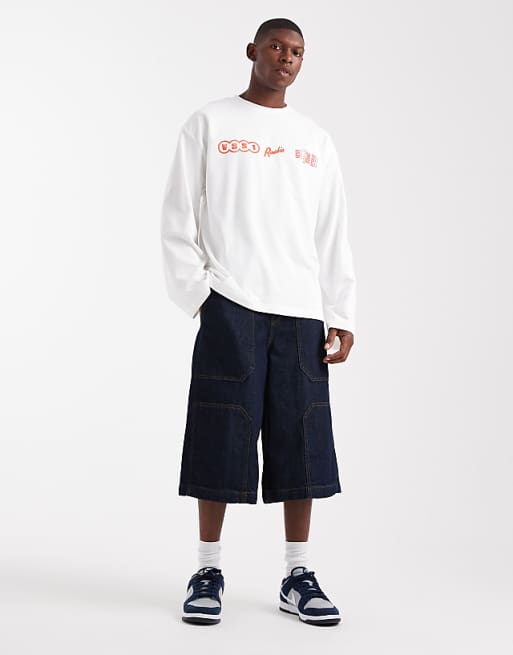 DESIGN Heavyweight Long Sleeve Oversized T-shirt And Street Graphic In Cream