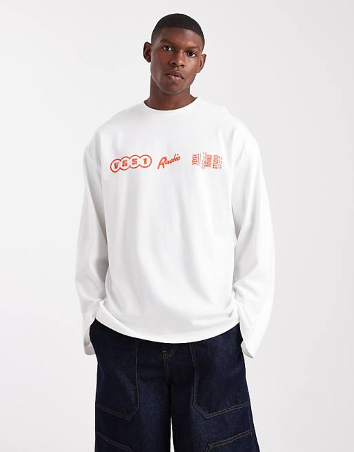 DESIGN Heavyweight Long Sleeve Oversized T-shirt And Street Graphic In Cream