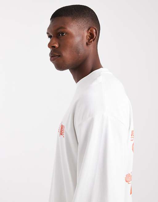 DESIGN Heavyweight Long Sleeve Oversized T-shirt And Street Graphic In Cream