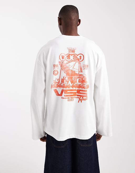 DESIGN heavyweight long sleeve oversized t-shirt and street graphic in cream