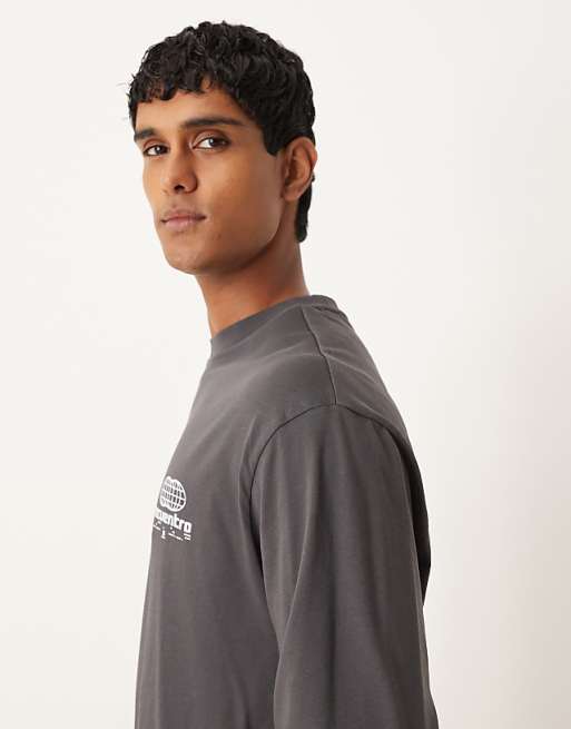 DESIGN Heavyweight Long Sleeve Relaxed T-shirt With Print In Charcoal