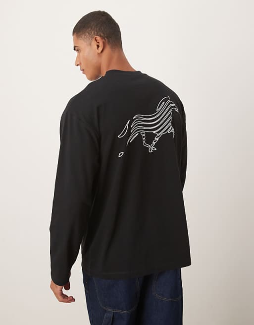 DESIGN Heavyweight Long Sleeve T-shirt With Street Graphic In Black