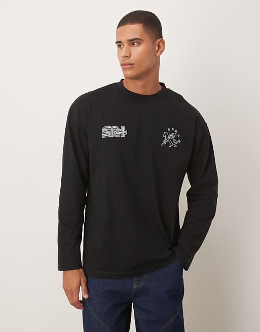DESIGN heavyweight long sleeve t-shirt with street graphic in black