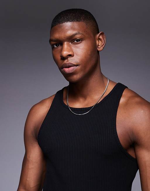 DESIGN Heavyweight Muscle Boxy High Neck Rib Vest In Black
